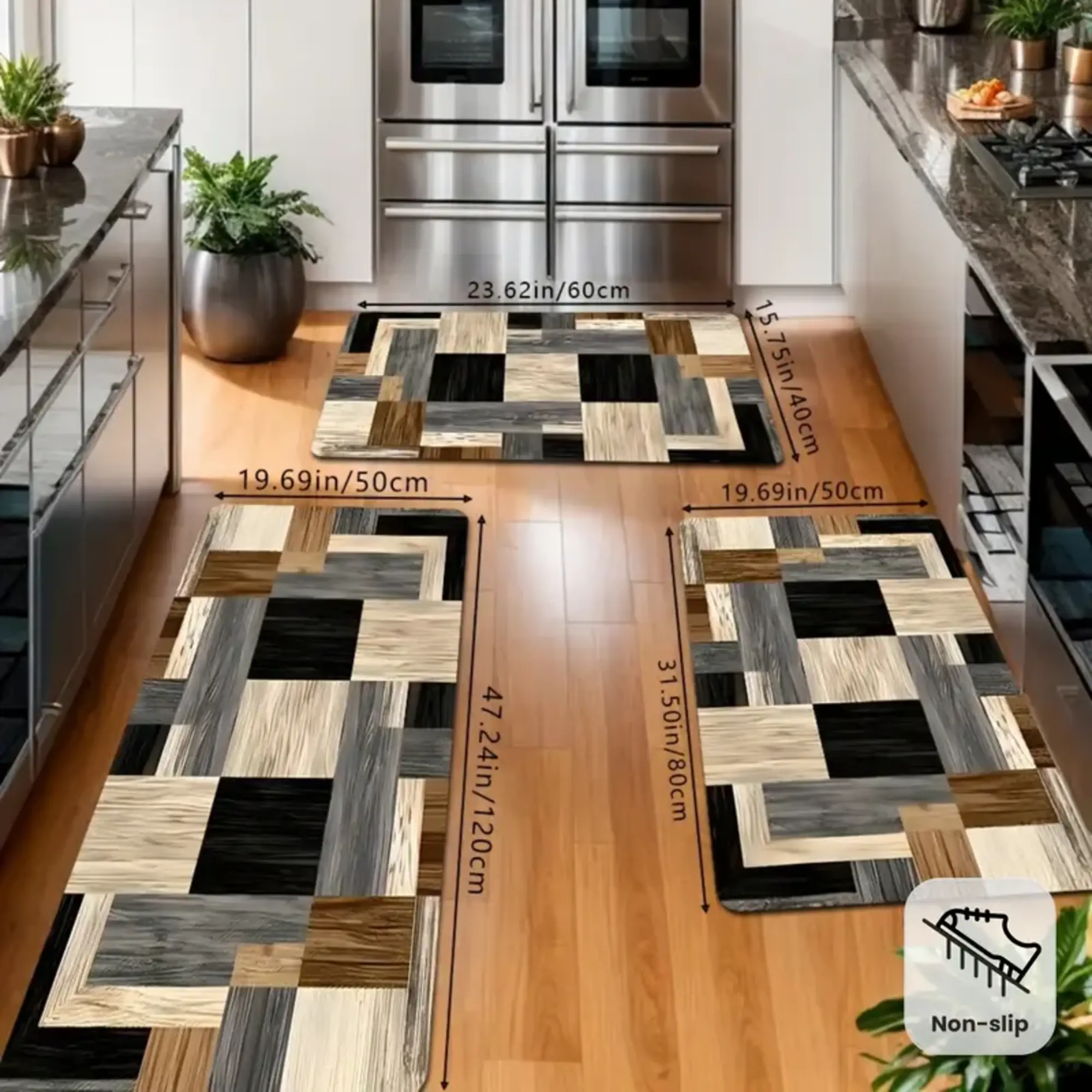 [SALE 50%] Multi-color Imitation Wood Grain Splicing Plaid 2pcs3pcs Kitchen Decoration Soft Sponge Absorbent Anti-slip Kitchen Mat Set, Can Be Washed Bathroom Floor Mat Set, Bedroom, Kitchen, Living Room, Bathroom Entrance Door Mat,