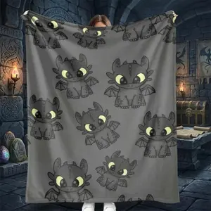 Toothless Flannel Blanket How to Train Your Dragon Pattern Cozy Soft Lightweight Warm for Couch Sofa Bed Living Room Travel Home Decor Gift