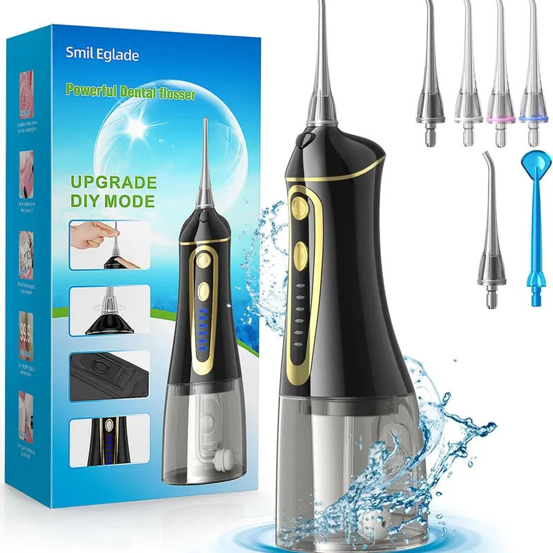 NBGRLVS Cordless Oral Irrigator for Adults - 6 Modes Adjustable Water Pressure, IPX7 Waterproof Rechargeable, 320ml Portable, 360° Rotatable Nozzle, Water Floss Cleansing, Effective Massage, 30-Day Battery for Home & Travel, Orthodontic Teeth Pick