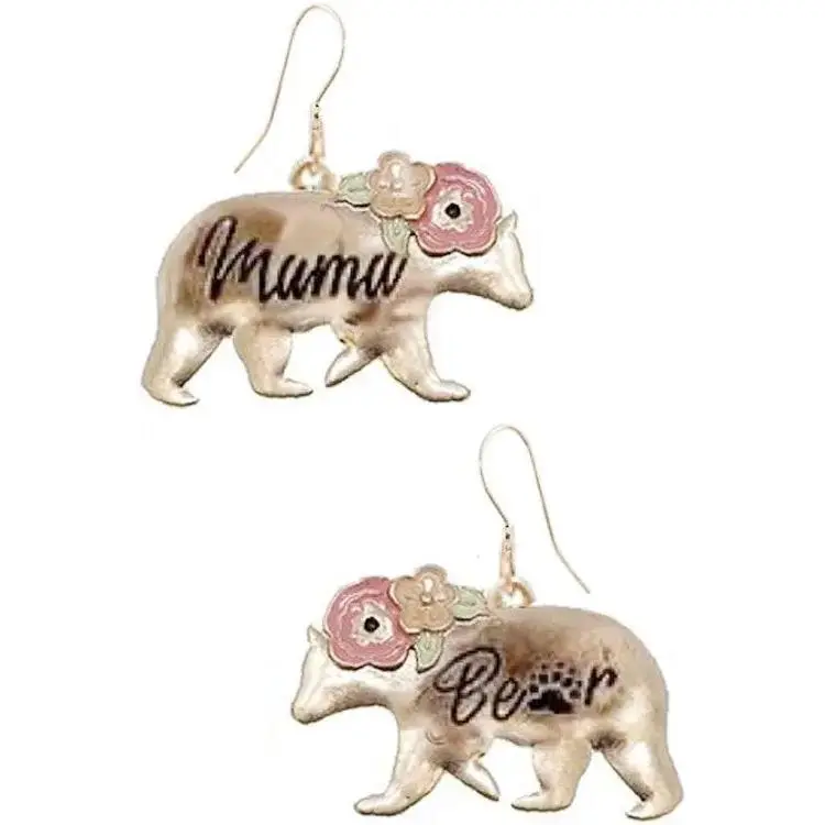 Gold Floral Mama Bear Earrings