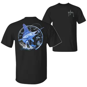 Guy Harvey White Night Marlin Fishing T-Shirt, Blue Ocean Graphic Tee, Soft Cotton Blend Shirt, Fishing Lifestyle Apparel for Men & Women, Sportsman’s Gift