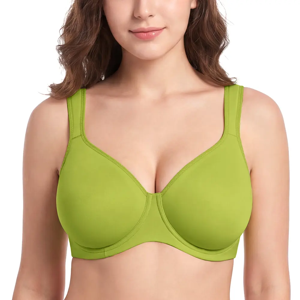 HSIA Joan Comfortzone Cooling Unlined Plus Size Full Coverage Underwire Support Minimizer Bra 1 to 1.5 Cup Sizes Down U Shaped Smoothing Back Wider Cushioned Straps Naked Feel Soft Smoothing T Shirt Bra for Big Bust Women