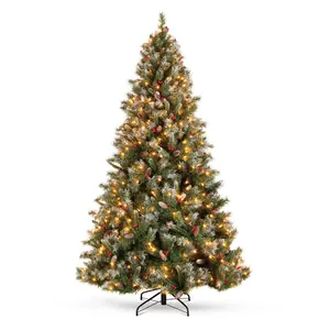 Best Choice Products Pre-Lit Pre-Decorated Holiday Christmas Tree w/ Flocked Tips, Lights, Base