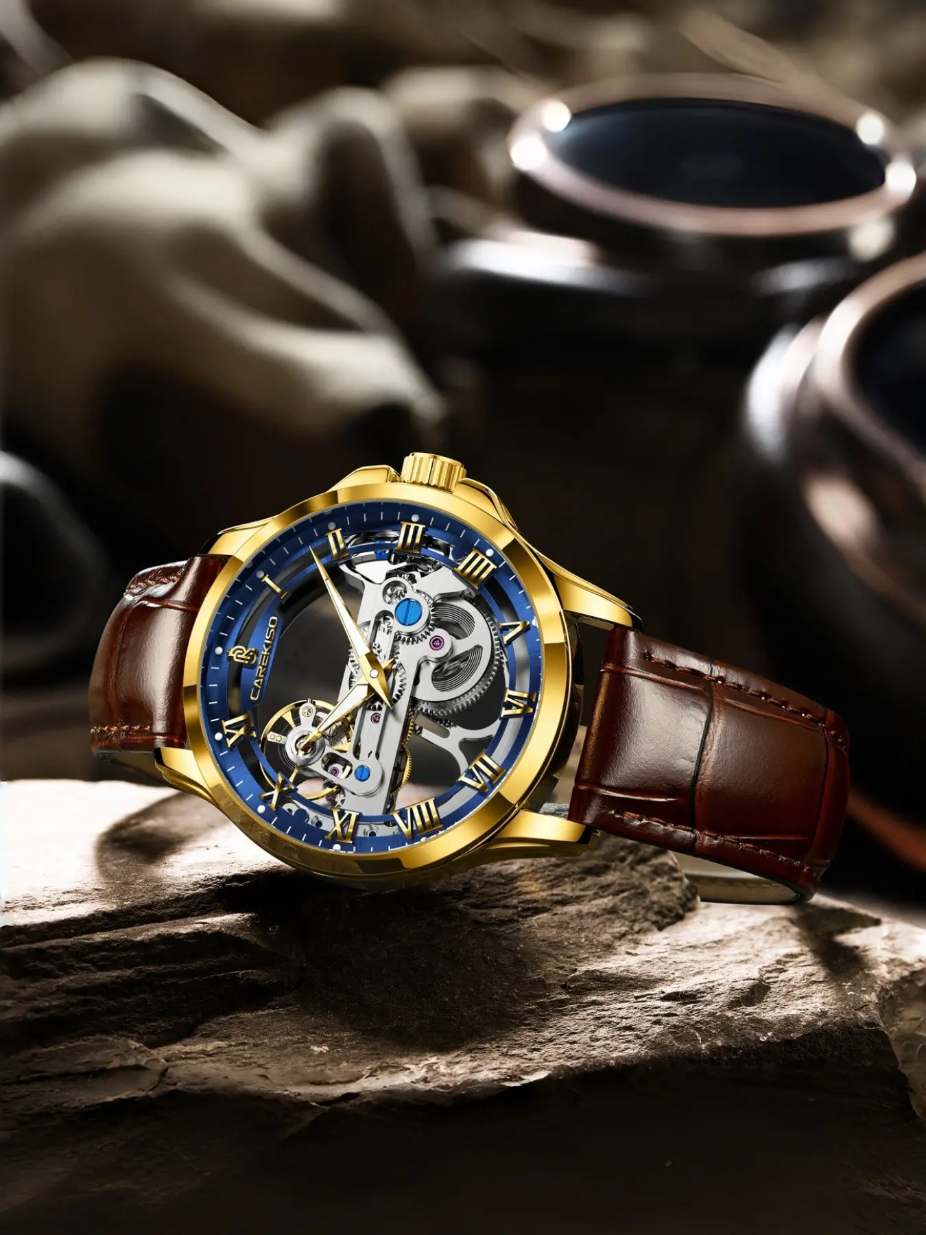 CAREKISO Men's Fully Automatic Mechanical Watch with High Quality Texture, Waterproof Luminous Watch with Box Leather Strap, Luminous Display, Multi functional Mechanical Men's Watch, High Quality Watches, Analog Watches, Luminous Dial