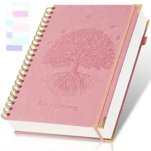 Leather Embossed Tree Design Notebook, Soft Cover Notebook, Large A5 Spiral Notebook with 300 Pages, Perfect for Work, Journaling & Writing, 100gsm Thick Paper with 24 Index Tabs