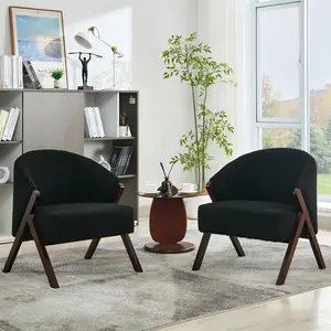 Mid-Century Modern Accent Chair, Comfortable Upholstered Reading Armchair with Premium Fabric & Sturdy Wood Frame, for Living Room, Bedroom & Balcony