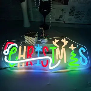 1pcs Christmas Neon Sign with Colorful Letters, Festive Holiday Decoration for Home Office Store Cafe Restaurant Window Wall Hanging Gift