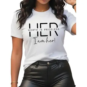 Casual Women's Letter Print Round Neck Tee Short Sleeve Summer Fashion Daily Wear Top