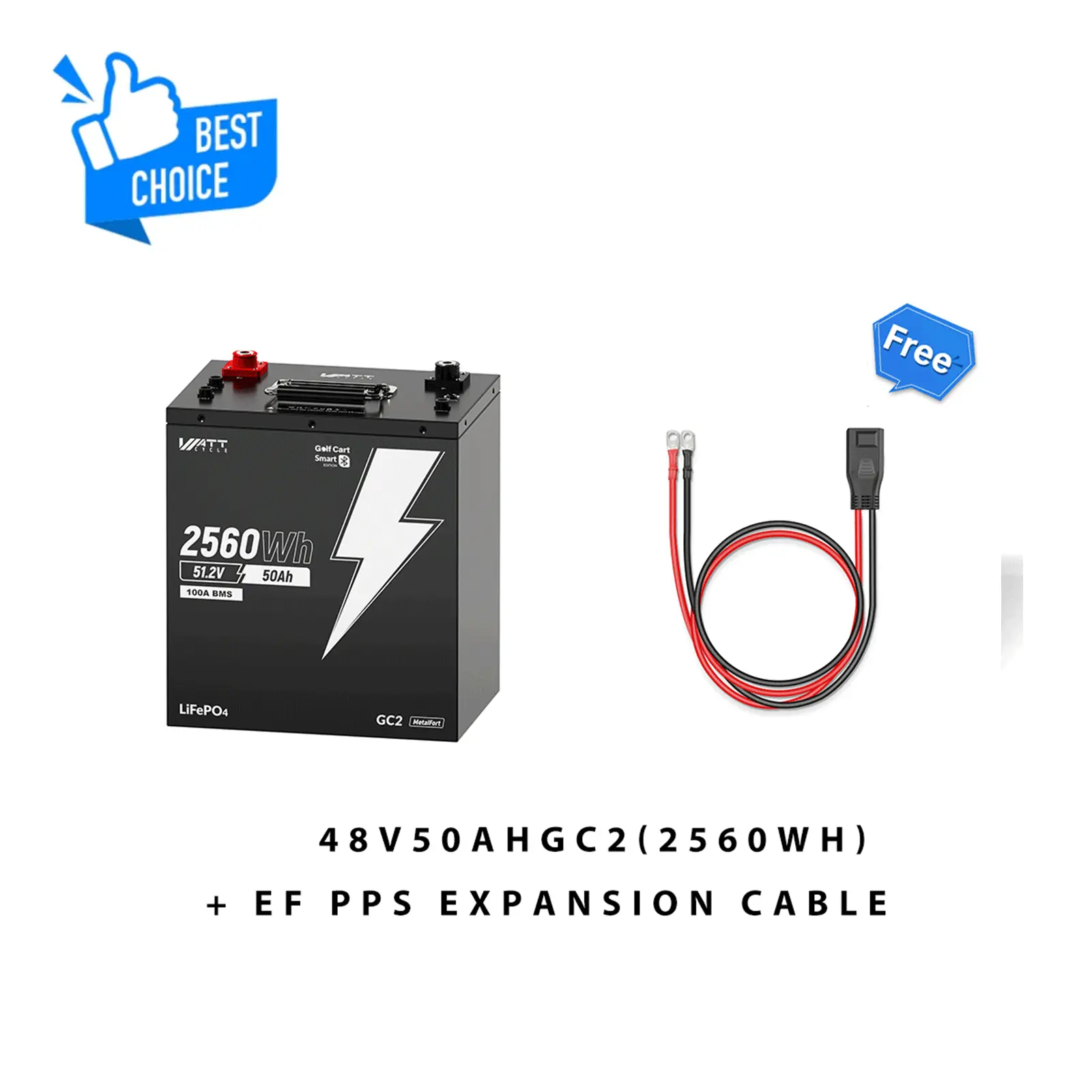 【New arrive】 WattCycle 48V 50Ah GC2 Bluetooth Lithium Battery for Golf Cart & Lawn Mower - Free Monito Bci High Performance High Capacity Energy