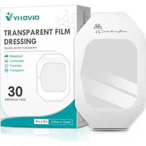 Transparent Film Dressing 4" x 4.75" Box of 30 - Waterproof Bandages for Swimming, Showering, Wounds, Post Surgical Shower or IV Shield, Tattoo Aftercare Bandage, Scar Therapy, Adhesive Patches