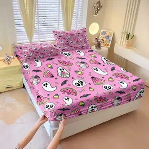 Halloween And Summerween Themed Printed Bedsheet Set, 1 Bedsheet Paired With 2 Pillowcases (Excluding Pillowcases), Suitable For Bedrooms, Dormitories, And Guest Rooms, Suitable As Gifts And Decorations