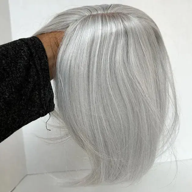 Female Heat Resistant Straight Mini Hair Topper - Silver Grey, 10", Thinning Hair, Toppers, Hair Loss