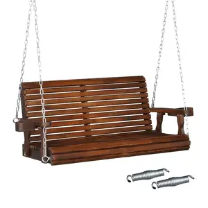 【Summervibes】5ft Double with Iron Chain 500lbs Wooden Swing White