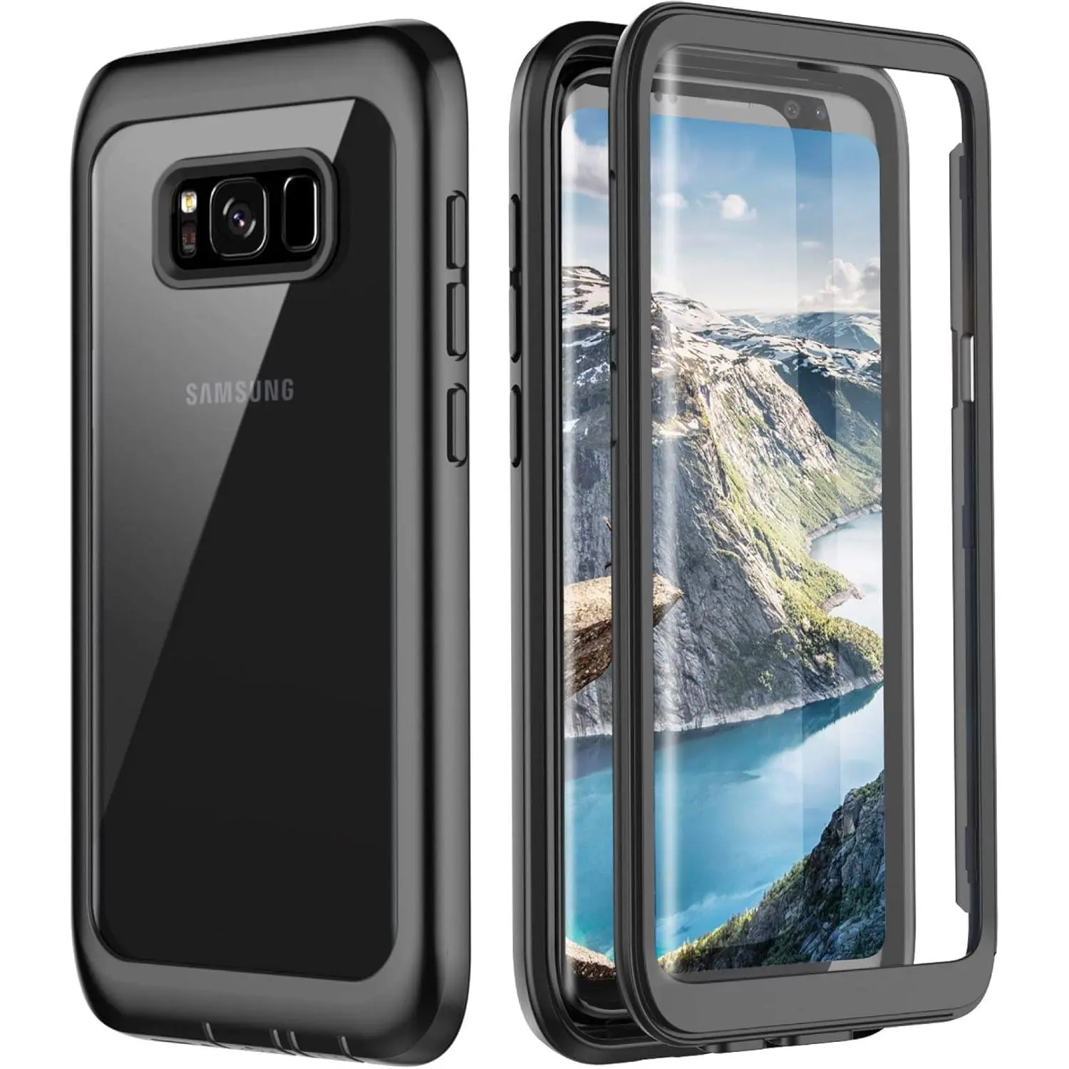 Galaxy S8 Case, Full  Bumper Case Built-in Screen Protector Slim Clear Shock-Absorbing  Lightweight Cover Case for  Galaxy S8 (Black/Clear)