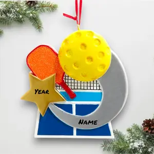 Personalized Pickleball Christmas Ornament – Custom Name & Year – Yellow Ball & Paddle Sports Gift – 4” Resin Keepsake – Noel Box