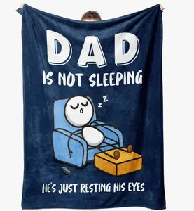 Multi-Size Polyester Flannel Print Throw Blanket - "Dad is Not Sleeping, He's Just Resting His Eyes" - Soft All-Season Couch Cover, Cozy Home Decor, Father's Day Prank Gift for Husbands, Fathers, Father's Day Gifts