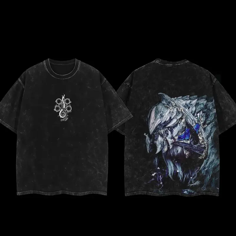 Monster Hunter Wilds Arkveld Vintage Washed Oversized Tee & Hoodie | Retro Game Graphic Apparel | Faded Streetwear For Hunter Fans | Soft Cotton Washed Outfit Perfect For Gamers C