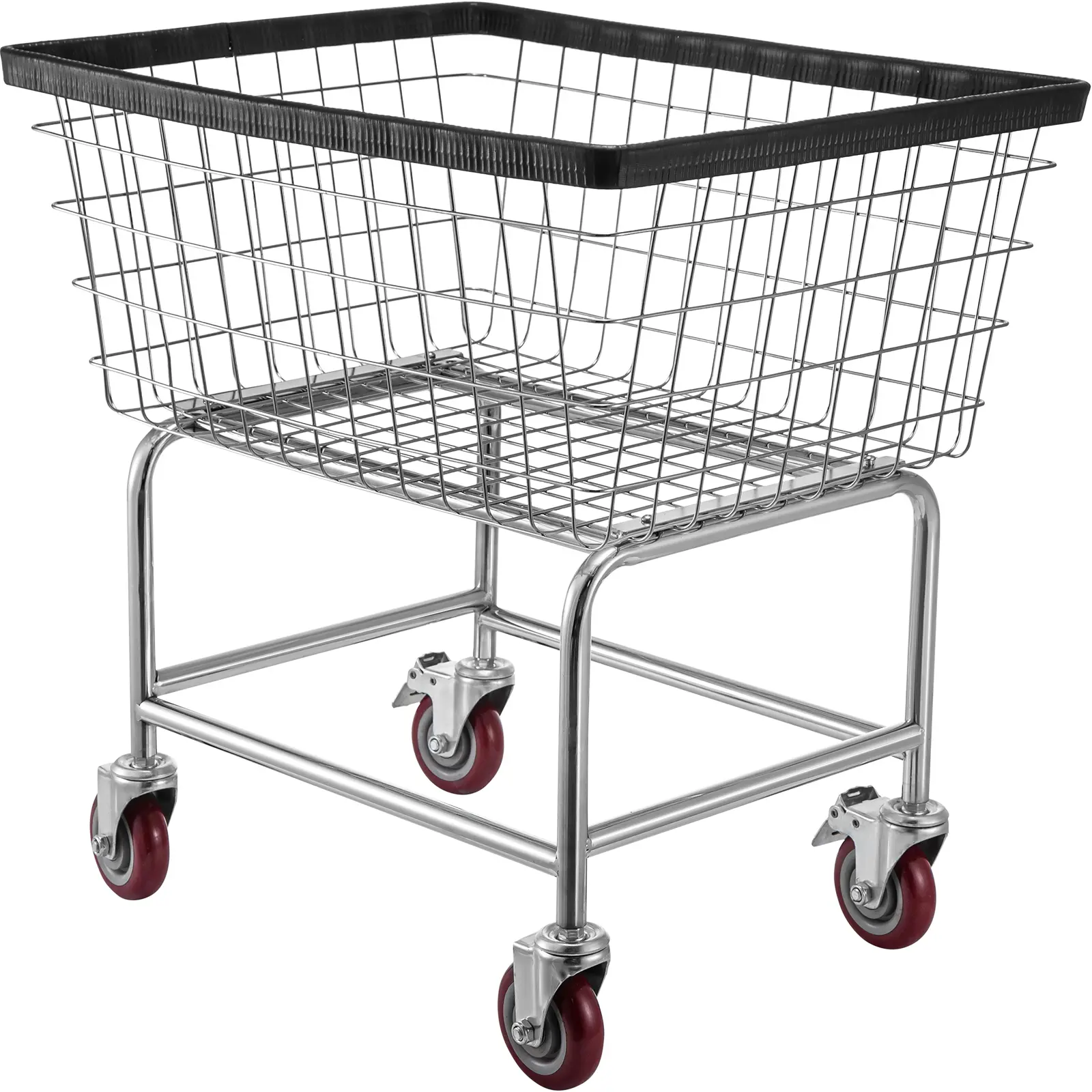 【summerfinds】VEVOR Wire Laundry Cart, 2.5 Bushel Wire Laundry Basket with Wheels, 21\'\'x27\'\'x27.5\'\' Commercial Wire Laundry Basket Cart, Steel Frame with Chrome Finish, 4inch Casters, Wire Basket Cart