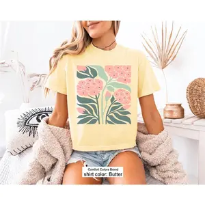 Comfort Colors Boxy Crop Tee Floral Nature Graphic Shirt Vintage Boho Cropped Top Women Aesthetic Tee