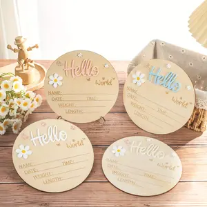 Wooden Round Hello World Welcome Sign, Wooden Letter Sign, Handmade Baptism Gift, Milestone Memorial, Photo Display Prop, Perfect Birthday Present