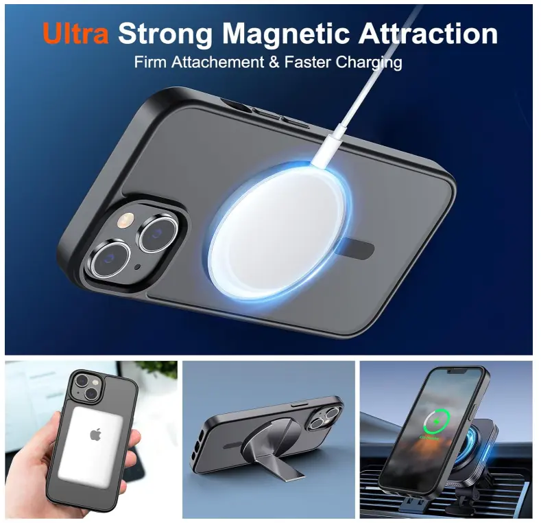 SUPFINE Magnetic for iPhone 14 Case & iPhone 13 Case (Compatible with  MagSafe)(10 FT Military Grade Drop Protection) Slim Translucent Matte  Shockproof Phone Cover,Black - TikTok Shop