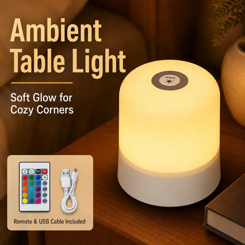 Modern Compact Cylinder-Shape Single Unit Mini Touch RGB Mood Lamp, USB Rechargeable Dimmable LED Night Light with Remote, Color Changing Portable Party Light Gift for Bedroom & Nursery