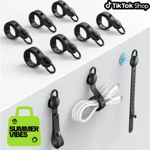 OMOTON 10Pcs Magnetic Silicone Cable Ties, Snap Lock Design, Cord Ties Cord Wrap, Cable Ties Reusable, High Elasticity Cord Wraps for Electrical Cords, Cord Organizer for Earphone, Phone Charger,Summervibes
