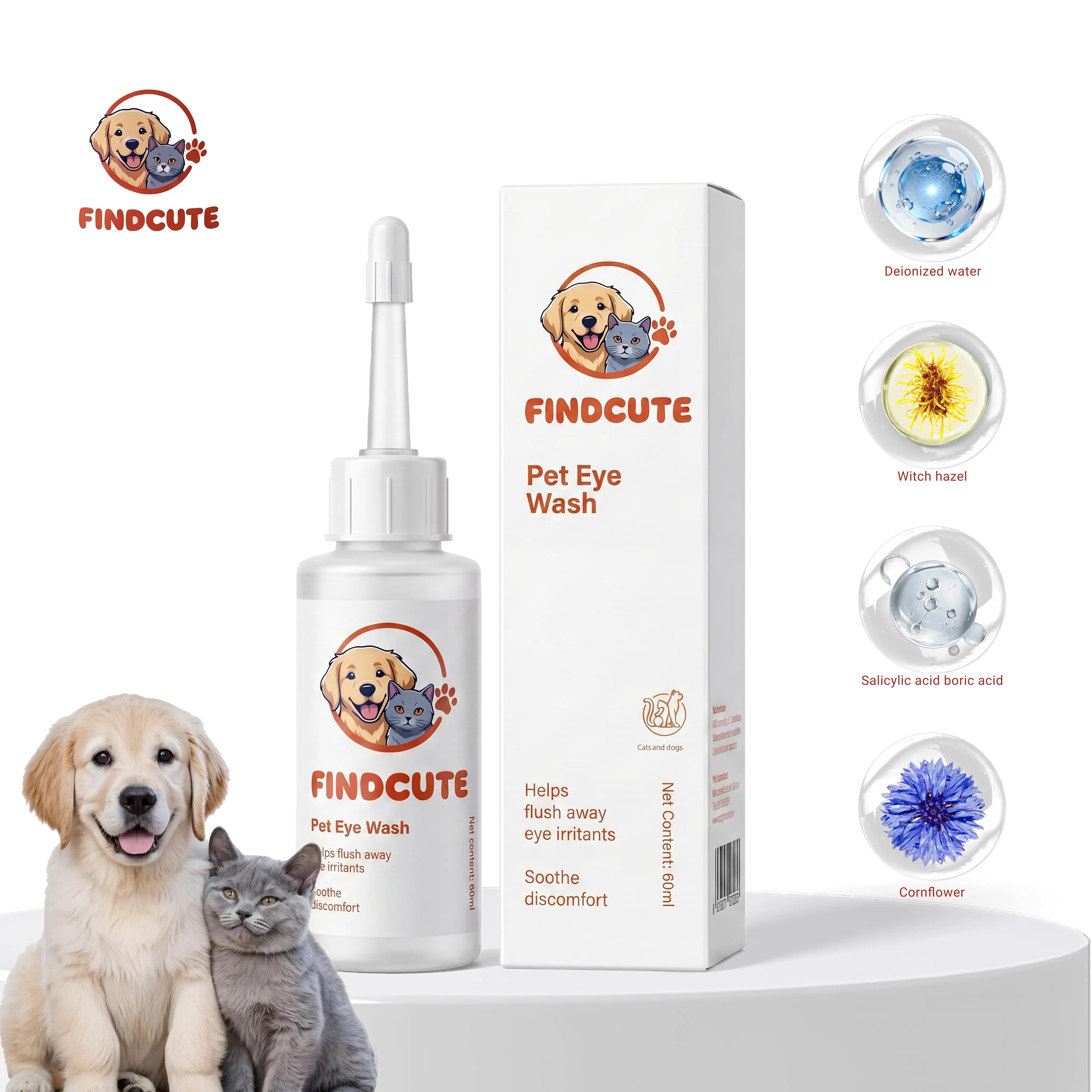 FINDCUTE Pet Eye Wash Drops-4oz– Relieve Itching & Red Eyes, Clean Tear Stains, Soothe Eye Discomfort for Dogs & Cats, Safe Gentle Solution #DealsForYouDays