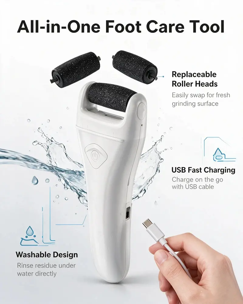 Electric Foot Remover Tool Ergonomic Design for Smooth Feet Care Versatile Grinding Heads for Dead Skin Removal and Pedicure Electric Foot File for Home Use