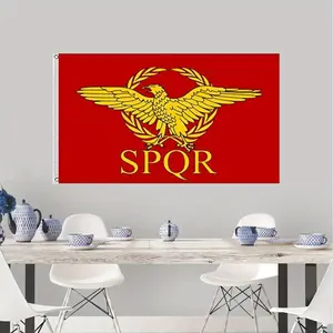Roman Empire SPQR Flag 3x5ft (90x150cm) - Durable Polyester Historical Design with Eagle & Olive Wreath, Vibrant Red/Yellow/Golden Colors for Indoor/Outdoor Display Banners