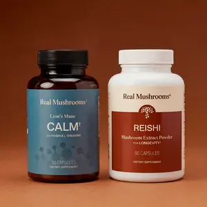 Real Mushrooms Lion's Mane & Reishi Bundle | Calm, Mood & Stress Support | Daily Calm Duo | 100% Mushrooms, No Fillers