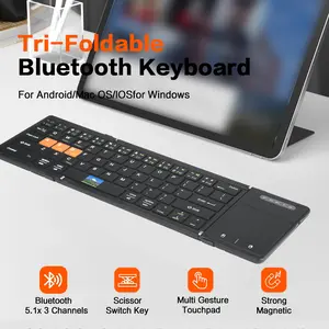 Foldable Bluetooth Keyboard with Trackpad Silent Rechargeable, Full-Size Portable Travel Keyboard for iPad/iPhone/Smartphone/Tablet/PC/Laptop