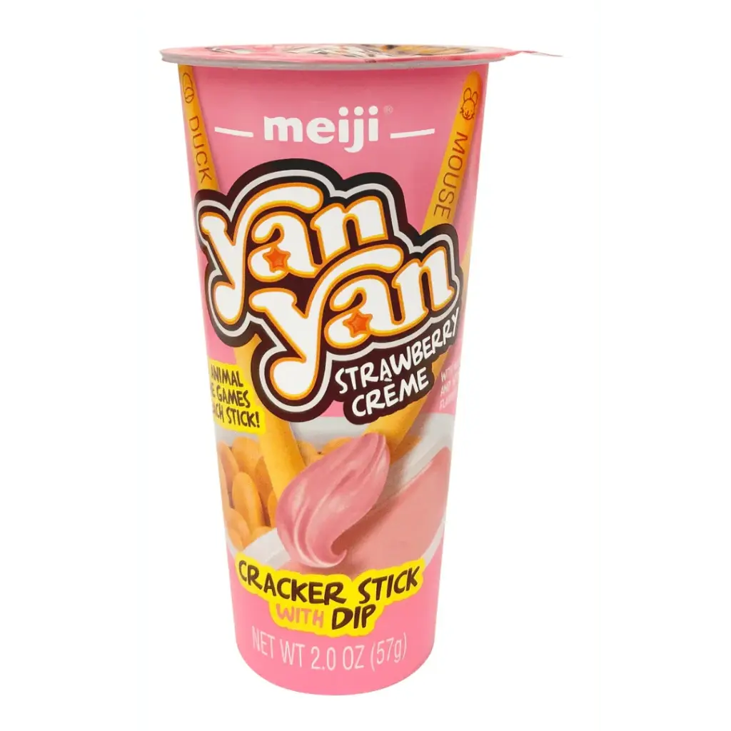 Meiji Yan Yan Crunchy Crispy Strawberry Creme Cracker Stick Snack With Dip - 57g