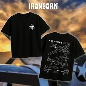 IRONBORN P-51D Mustang Fighting Blueprint T-Shirt/Hoodie Vintage North America Aviation Graphic Tee Military Enthusiast Streetwear Clothing Gift for Men Breathable Printing appreciation