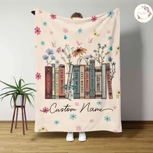 Personalized Floral Book Blanket, Custom Books & Name Library Gift for Book Lover, Favorite Book Blanket, Bookish Reader Birthday Gift Decor
