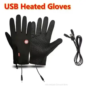 USB Electric Heating Touchscreen Gloves Winter Warm Men Women Plug-In Gloves Waterproof Snowboard Motorcycle Riding Zipper Glove