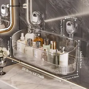 Wall-Mounted Storage Rack with Suction Cups, Multi-Functional Drainage Shelf for Kitchen and Bathroom, Strong Suction, No Drilling, Moisture-Proof, Bathroom Organizing Accessories