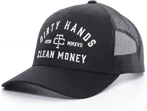 TROLL CO. CLOTHING Dirty Hands Clean Money Meshback Hat - Black, Adjustable Snapback, Curved Brim, One Size Fits Most
