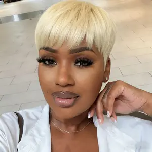 [Clearance Sale] Wiggins Hair Glueless #613 Blonde Straight Pixie Bob Wigs Human Hair T Part Short Bob Wig With Bangs Ready To Go Pre Cut Lace Beginner Friendly 6''