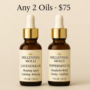 Millennial Molly Peppermint & Lavender Oil Combo for Refreshing Calming Experience Mental Clarity & Relaxation 2 Oils $75