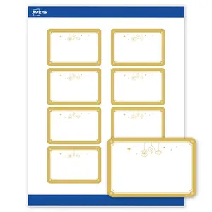 Avery Printable Labels with Sure Feed Technology, Rectangle, 2" x 3", Pre-Printed Metallic Gold Hanging Ornaments Design, Matte White, Laser & Inkjet Compatible, 80 Total
