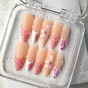 NailPhoria ROSY GLOW - Handmade Press-On Nails | Reusable, Salon-Quality, Long-Lasting, Glossy Design