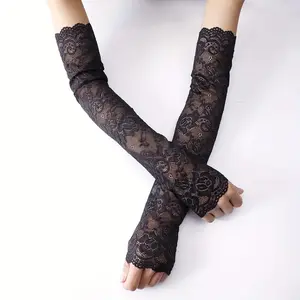Elegant Women's Lace Fingerless Arm Sleeves, Breathable Sun Protection, Embroidered Cuff, Perfect for Summer Outdoor Activities & Travel Gifts