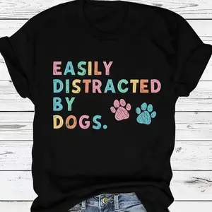 Easily Distracted By Dogs Cute Dog Paw Print T-Shirt, American Pet Lover Tee summerwins