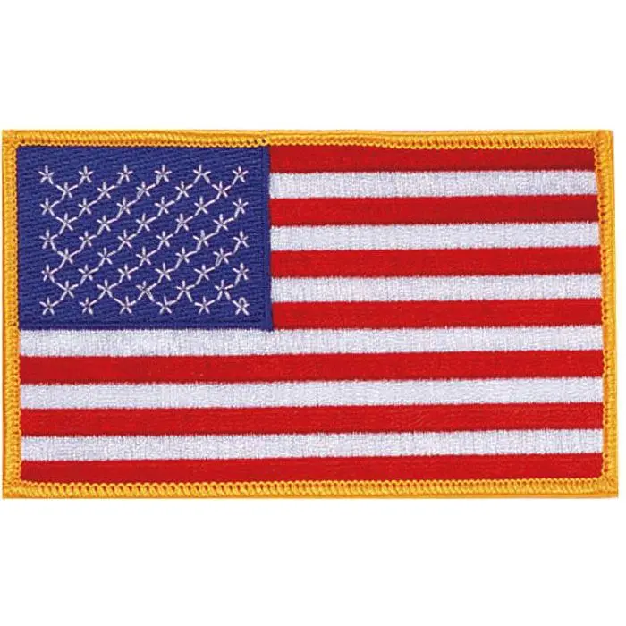 Jumbo US Flag Sew-On Patch, Red White Blue with Gold Borders, Sewn Embroidery Fabric Sewing Supply, Classic Embroidery