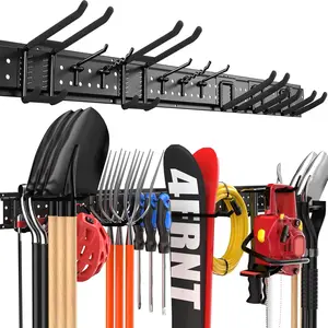 Garage Tool Organizer Wall Mount 48 inches with 10 Adjustable Heavy-Duty Hooks, Garage Organization, Garden Tool Storage Rack for Garage, Yard, and Shed, Holds Up to 400 lbs