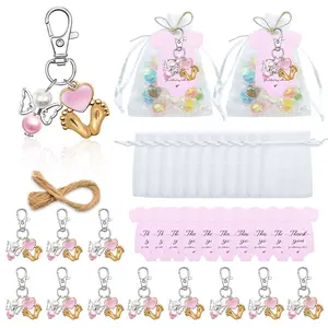 24pcs Angelic Little Foot Keychains with Organzas Bags for Baby Shower Party