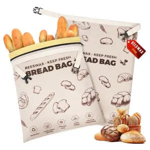 YARRAMATE Beeswax Bread Bags for Homemade Sourdough, Reusable Linen Food Storage Bags to Keep Loaf Fresh