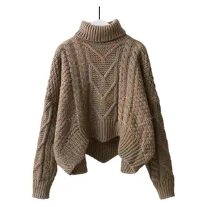 Autumn/Winter Cable Twist Knitted Sweater, Casual Comfortable Ladies Ribbed Turtleneck Pullover Can be used with raincoat