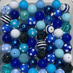 Blue Mix 20mm Bubble Gum Bead Mixes Chunky Bead Mixes for Jewelry Making Beaded Tassel Charms Beaded Mesh Adjustable Beaded Design